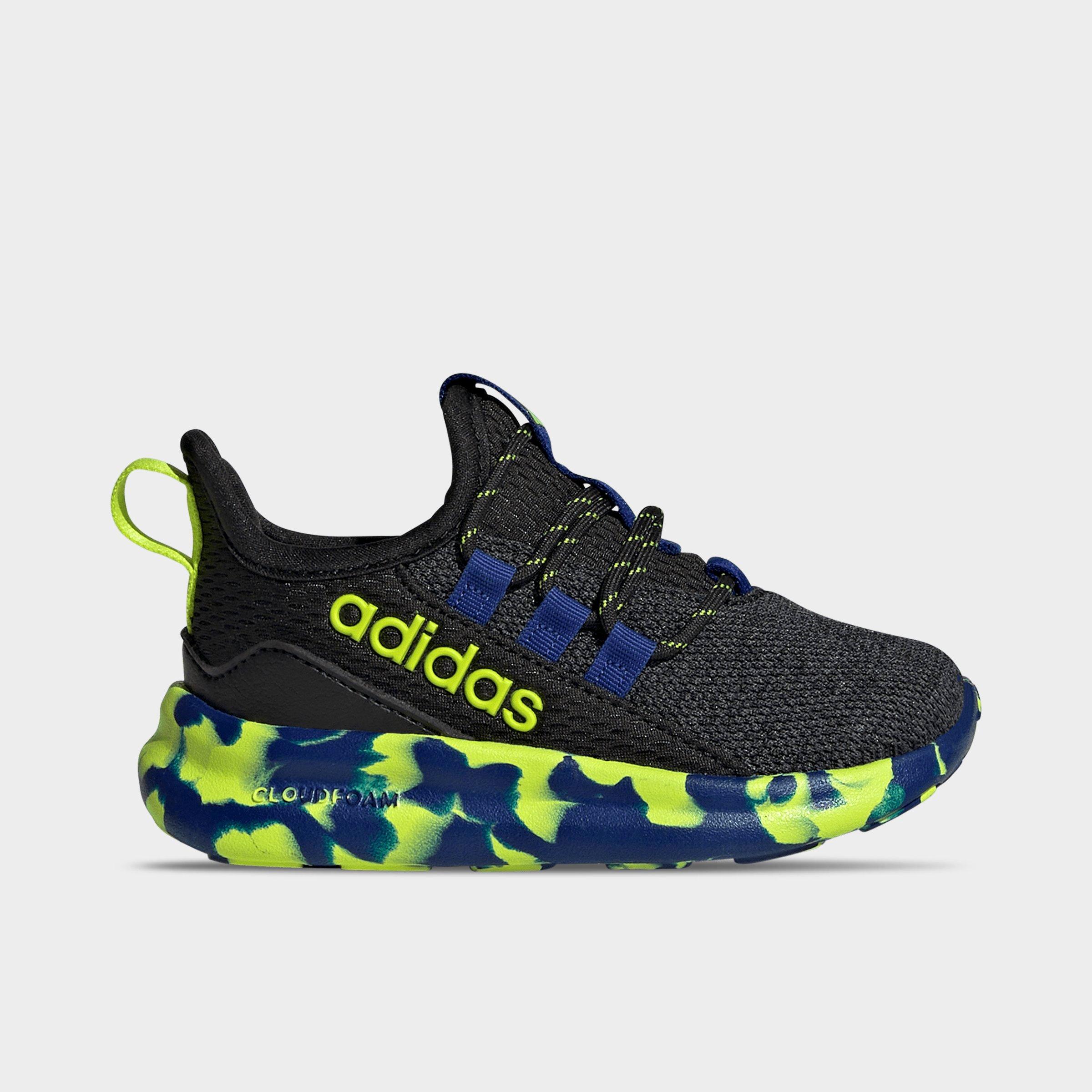 Kids' Toddler adidas Lite Racer Adapt 8.0 Stretch Lace Casual Shoes - Core Black/Solar Slime/Mystery Ink - Left shoe facing left. Outside of the shoe.