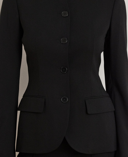 Lauren Ralph Lauren Women's Stretch Lightweight Curved Stand Collar Blazer - Black