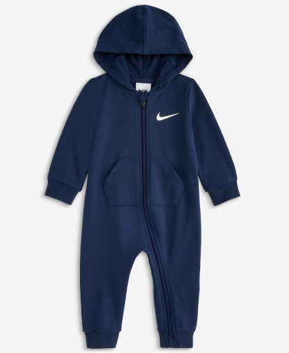 Nike Baby Essentials Hooded French Terry Coverall & 3-Pack Core Ankle Gripper Socks - Gray