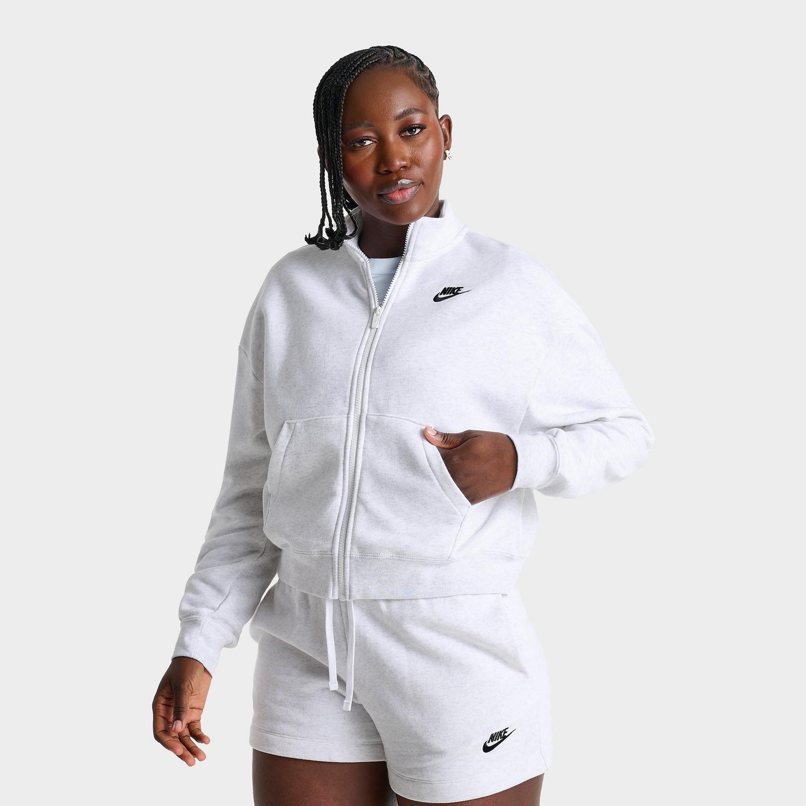 Women's Nike Sportswear Club Fleece Loose Track Jacket - Birch Heather/Black