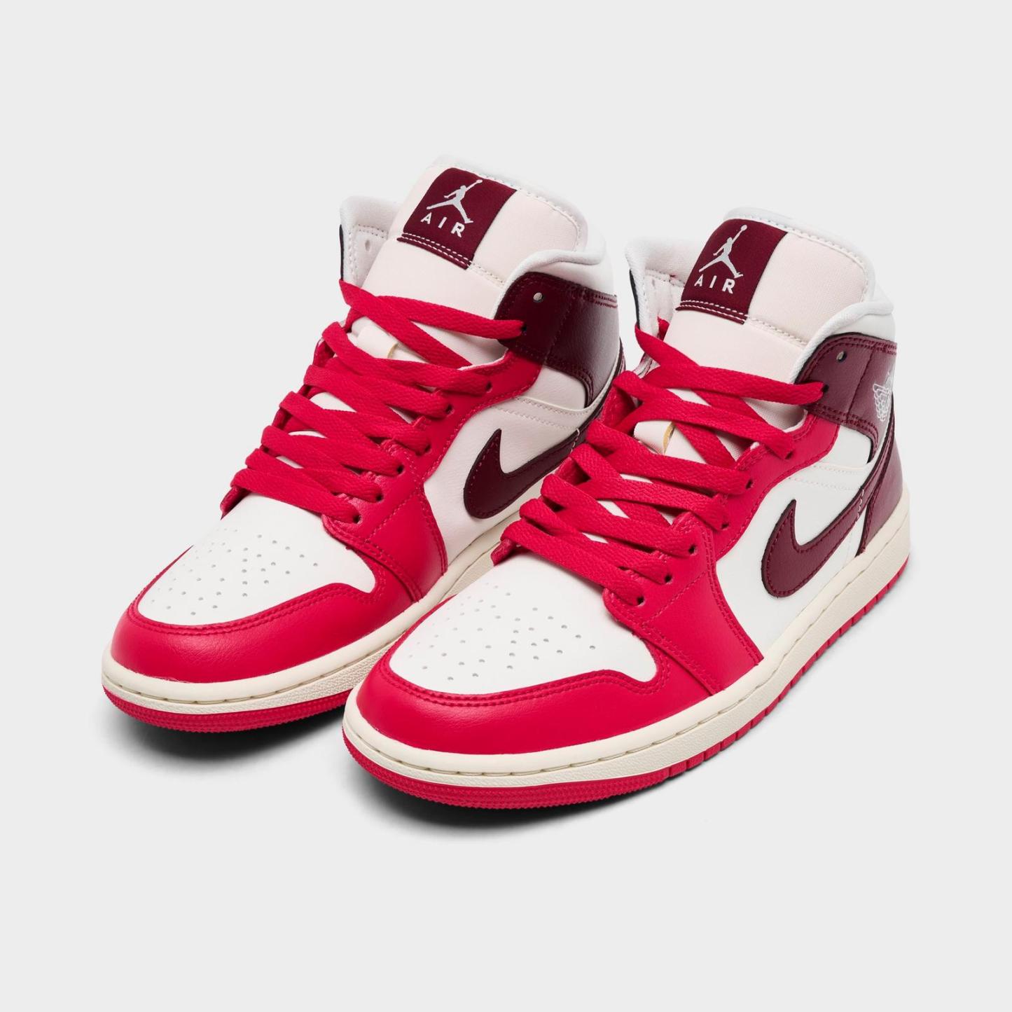 Women's Air Jordan Retro 1 Mid Casual Shoes - Sail/Mystic Hibiscus/Coconut Milk/Dark Team Red - view 2