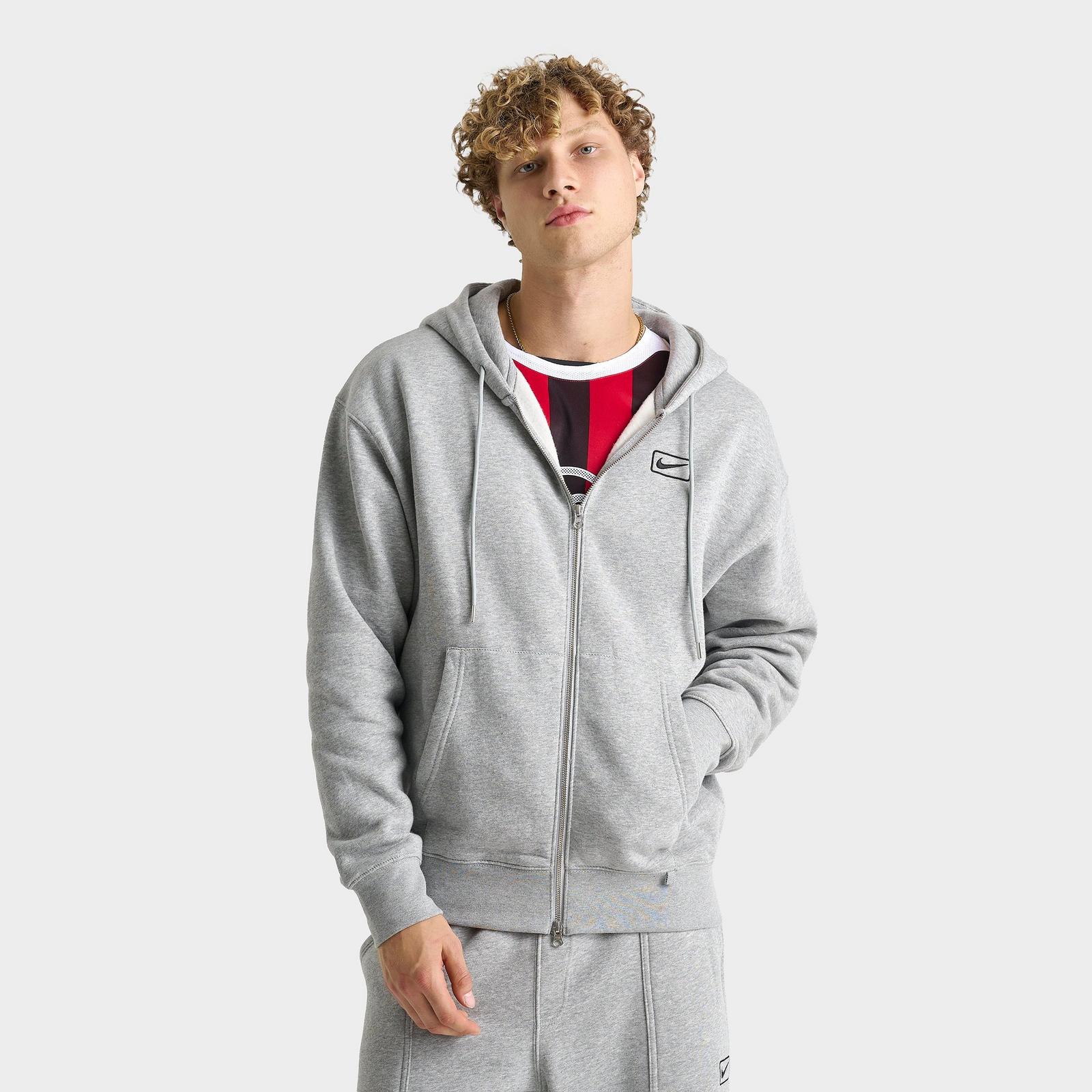 Men's Nike Sportswear Swoosh Box Full-Zip Hoodie - Dark Grey Heather