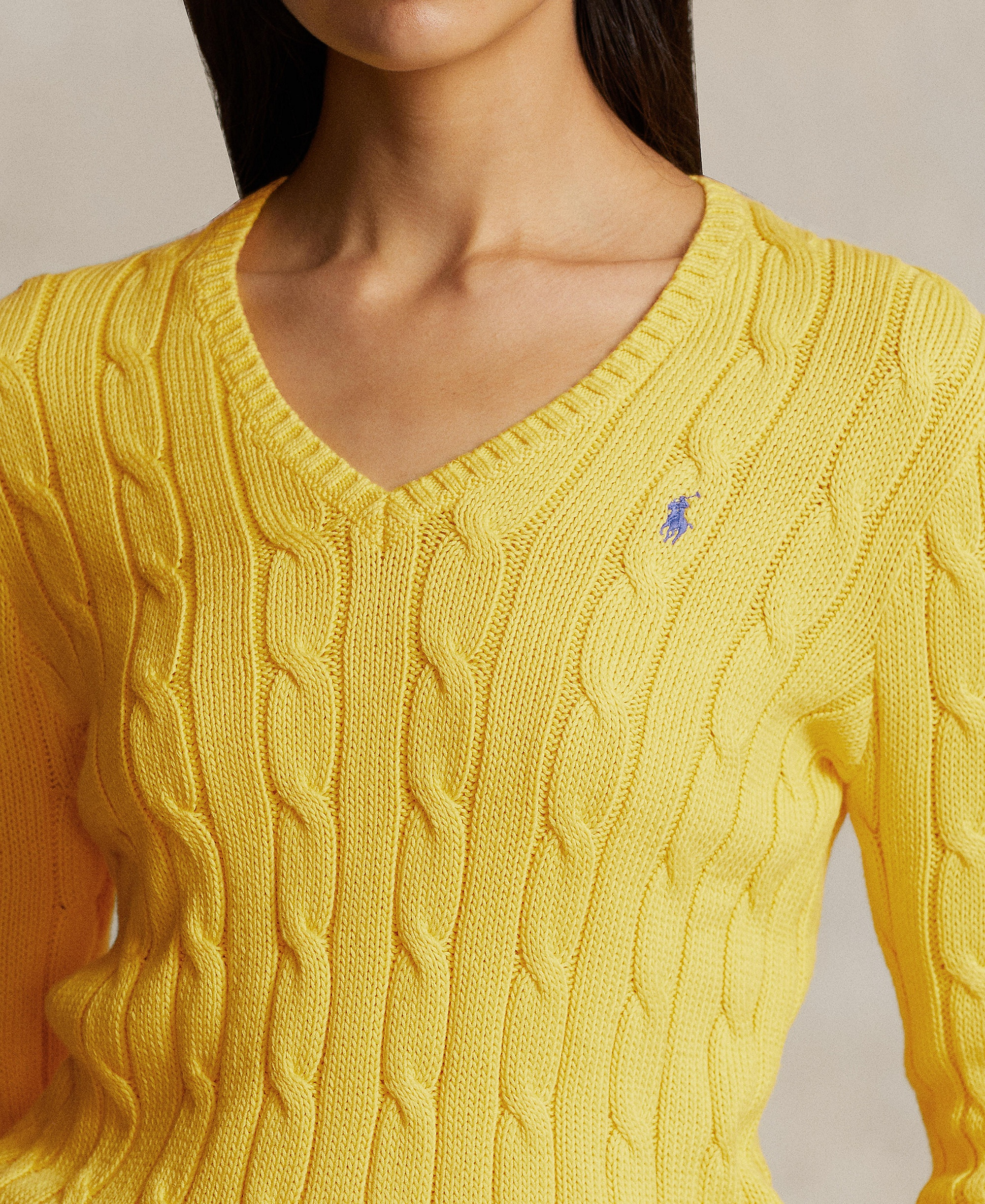 Polo Ralph Lauren Women's Cable-Knit Cotton V-Neck Sweater - Trainer Yellow