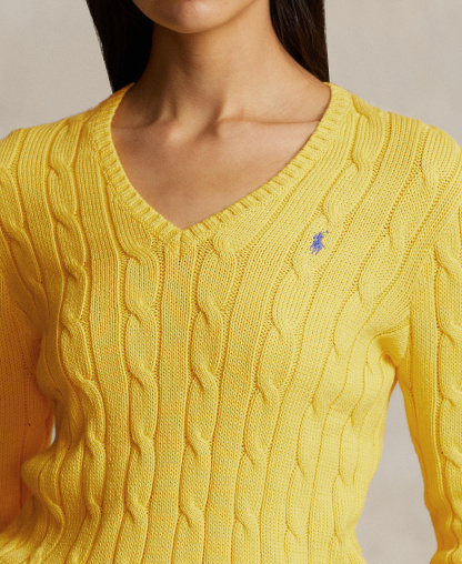Polo Ralph Lauren Women's Cable-Knit Cotton V-Neck Sweater - Trainer Yellow