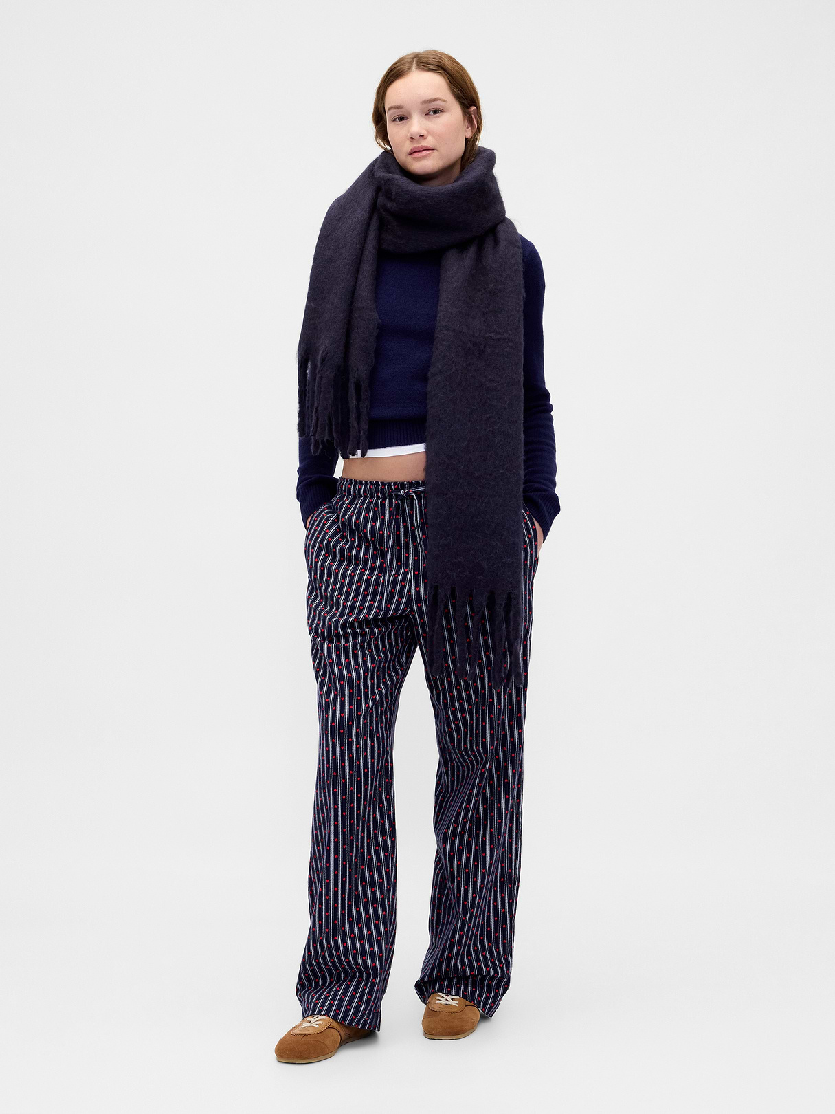 Adult Softest Flannel PJ Pants - Navy blue hearts & stripe