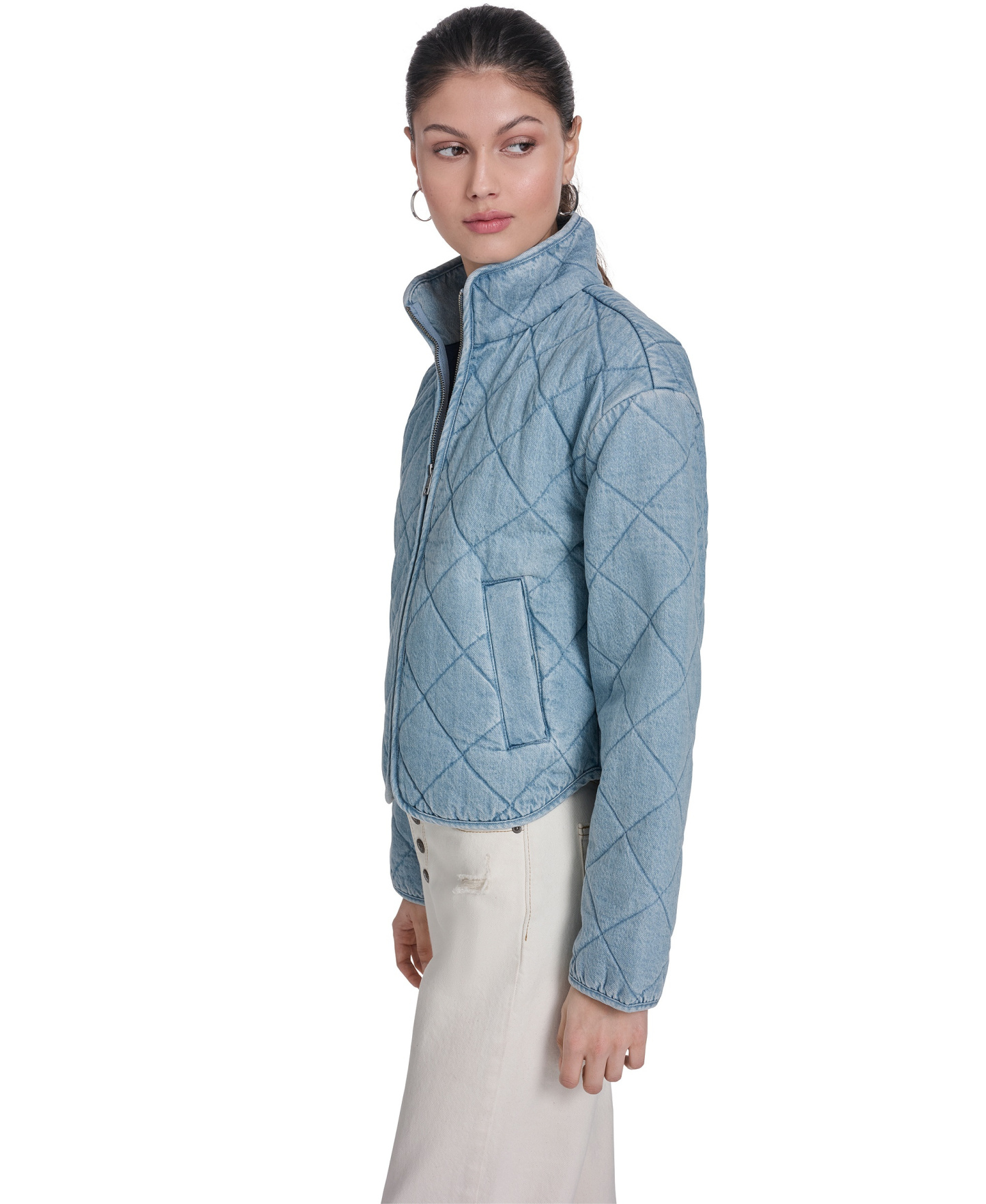 Levi's Women's Quilted Short Liner Zipper Jacket - Light Wash Denim