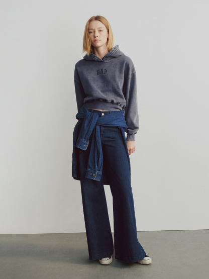 VintageSoft Crop Logo Hoodie - Tapestry navy blue wash