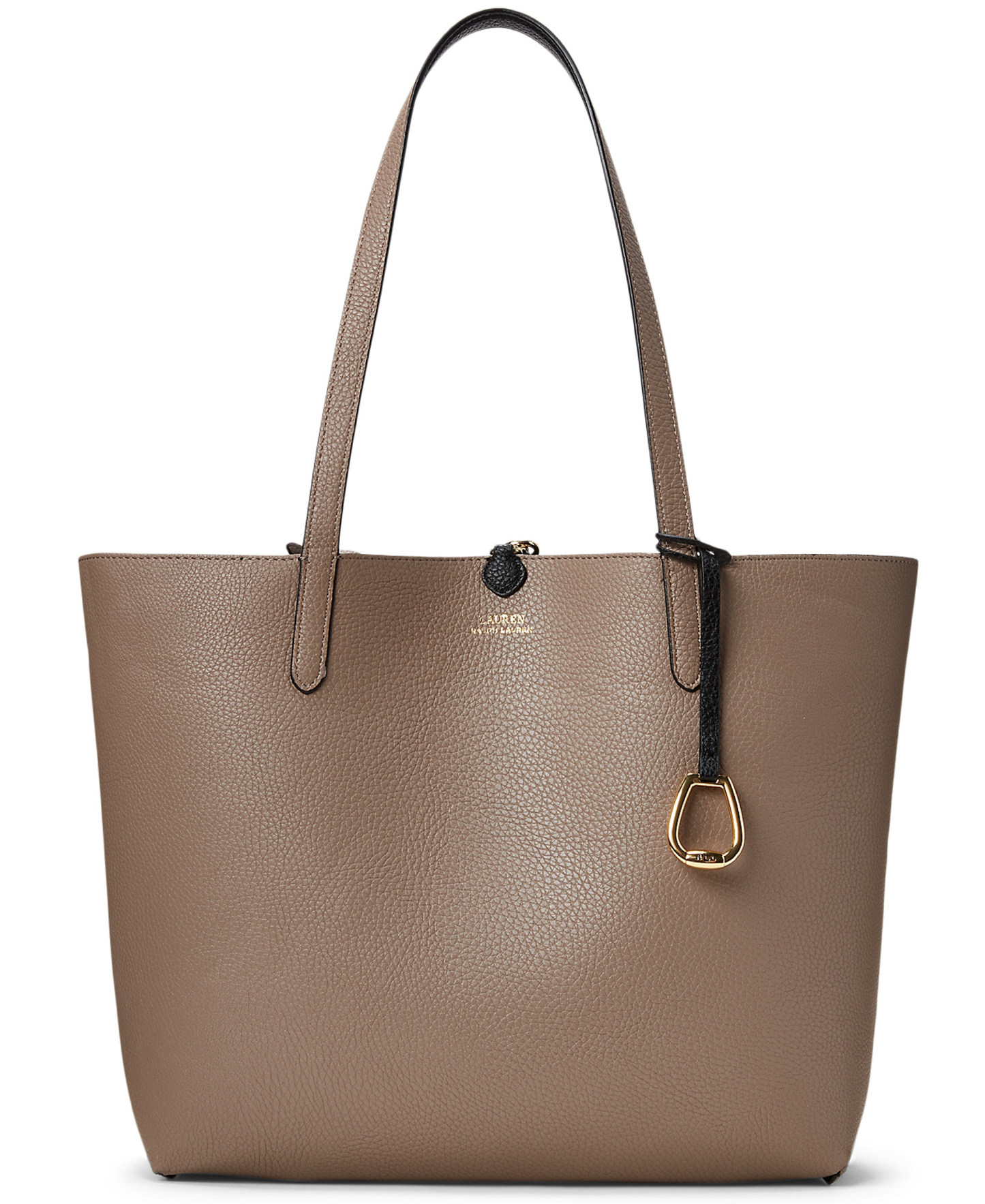 Lauren Ralph Lauren Faux-Leather Reversible Extra Large Tote Handbag - Black/Taupe/Gold