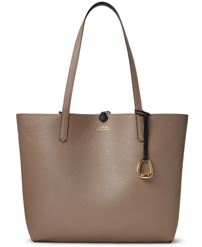 Lauren Ralph Lauren Faux-Leather Reversible Extra Large Tote Handbag - Black/Taupe/Gold
