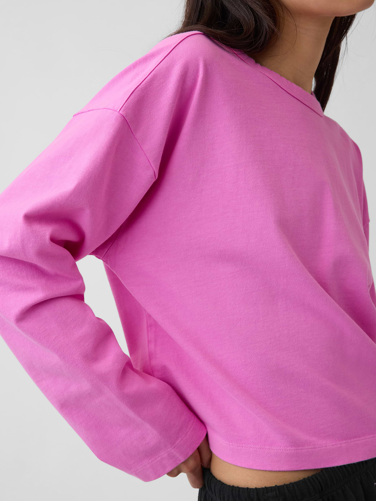 Knit Oversized Crop T-Shirt - Neon pink glow