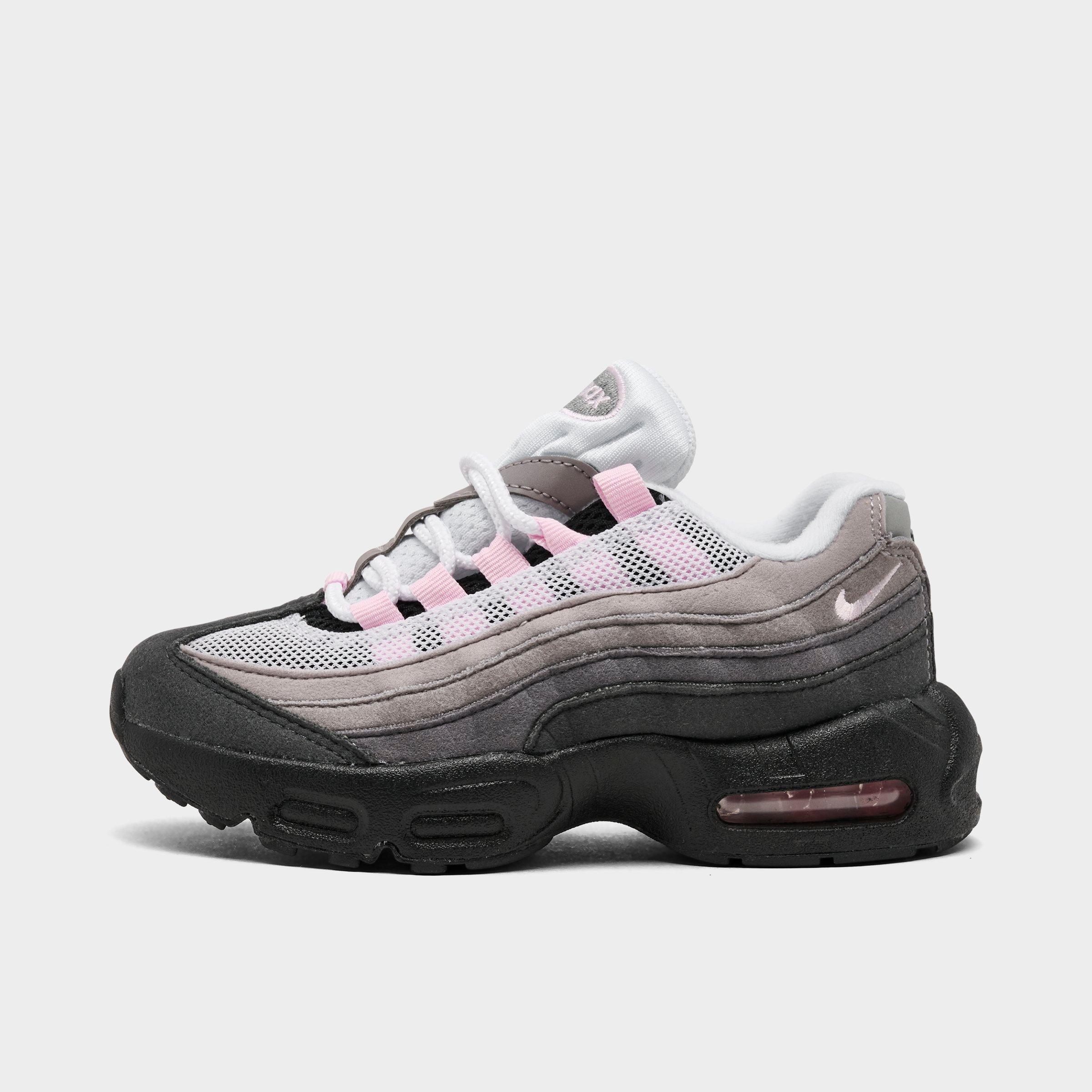 Little Kids' Nithtke Air Max 95 Premium Casual Shoes - Black/Pink Foam/White/Medium Grey - Left shoe facing left. Outside of the shoe.