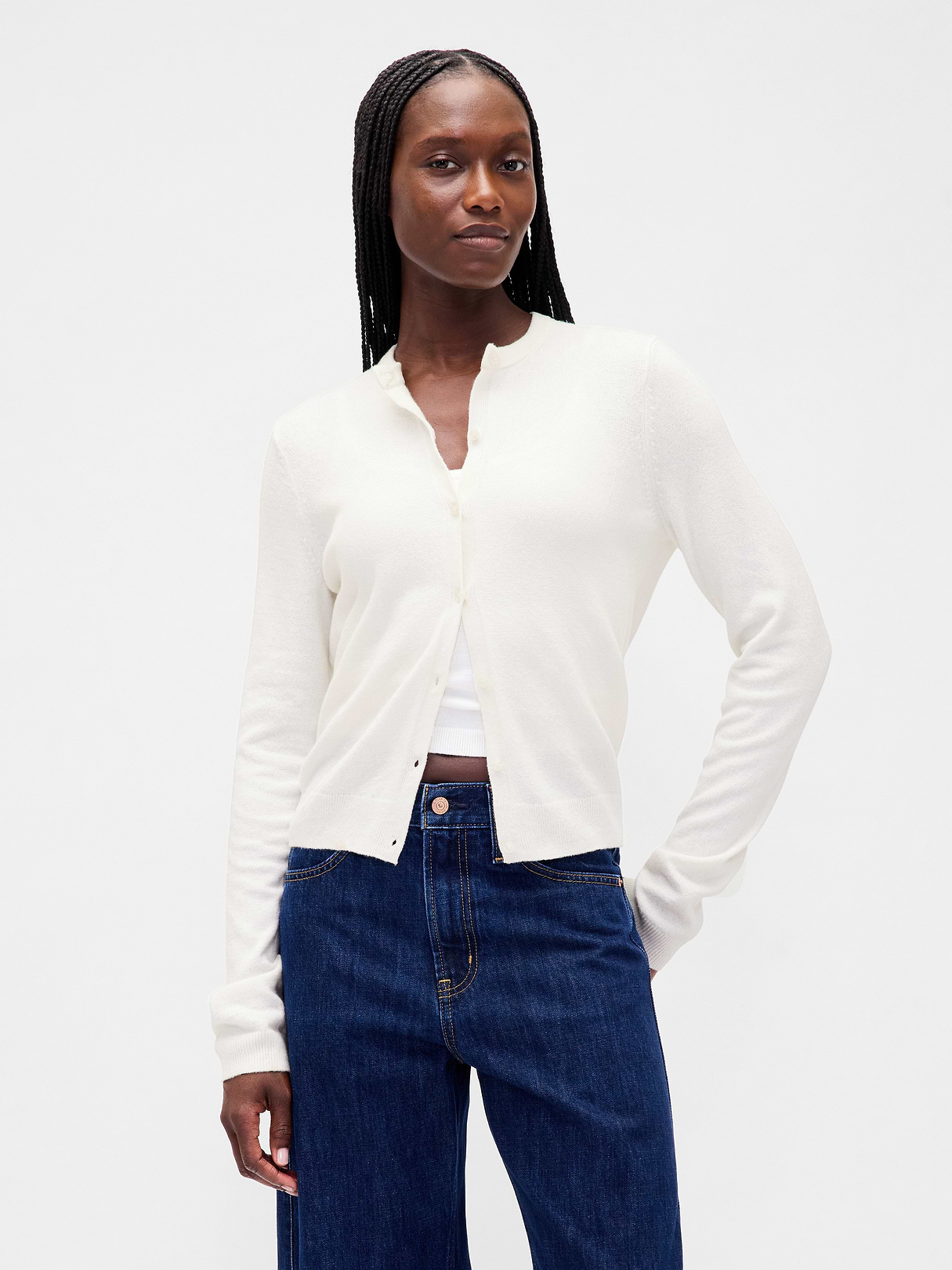 CashSoft Crop Cardigan - Ivory beige frost