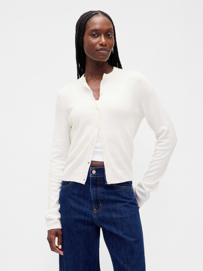 CashSoft Crop Cardigan - Ivory beige frost