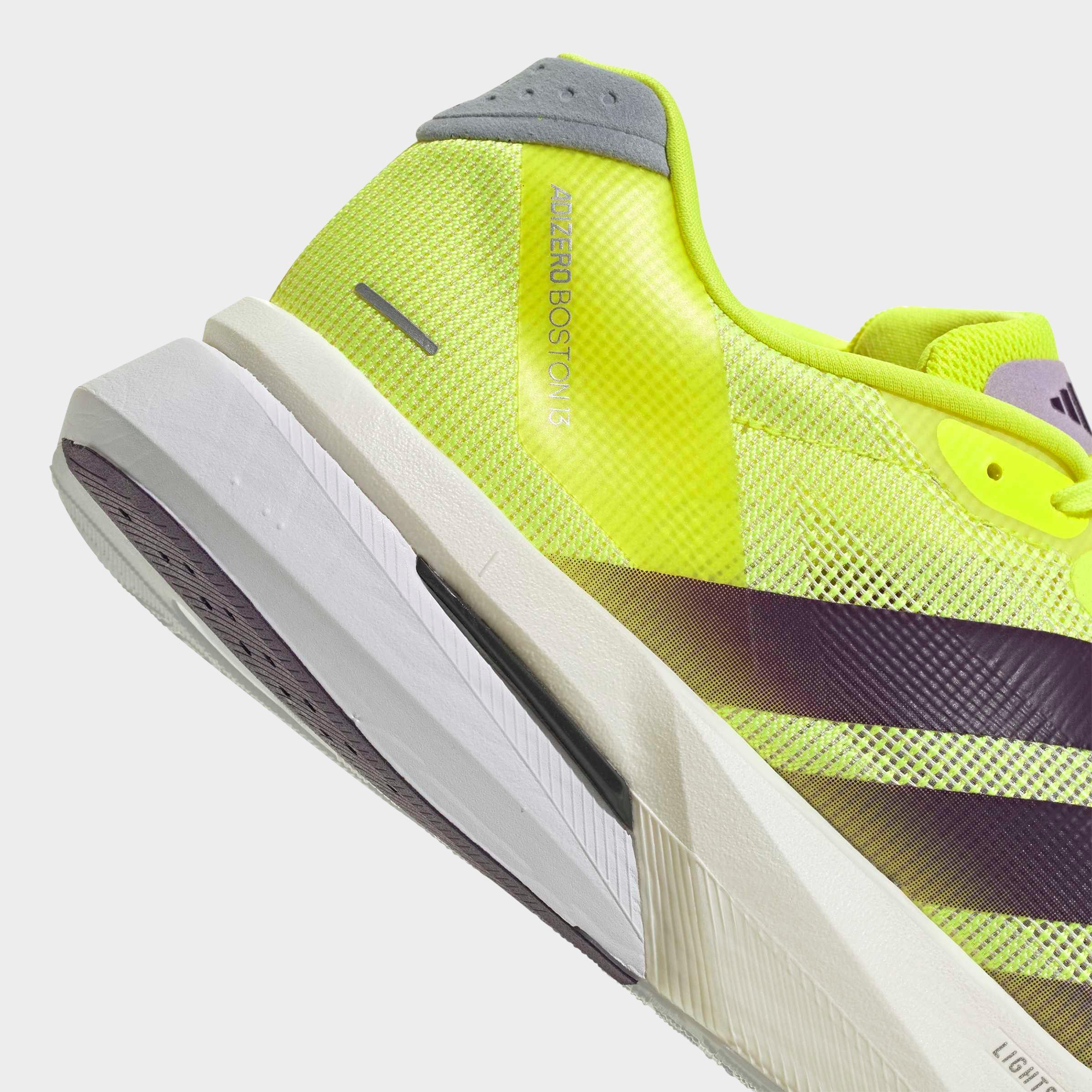 Men's adidas Adizero Boston 13 Running Shoes - Solar Yellow/Aurora Plum/Powder Plum - Detail shot
