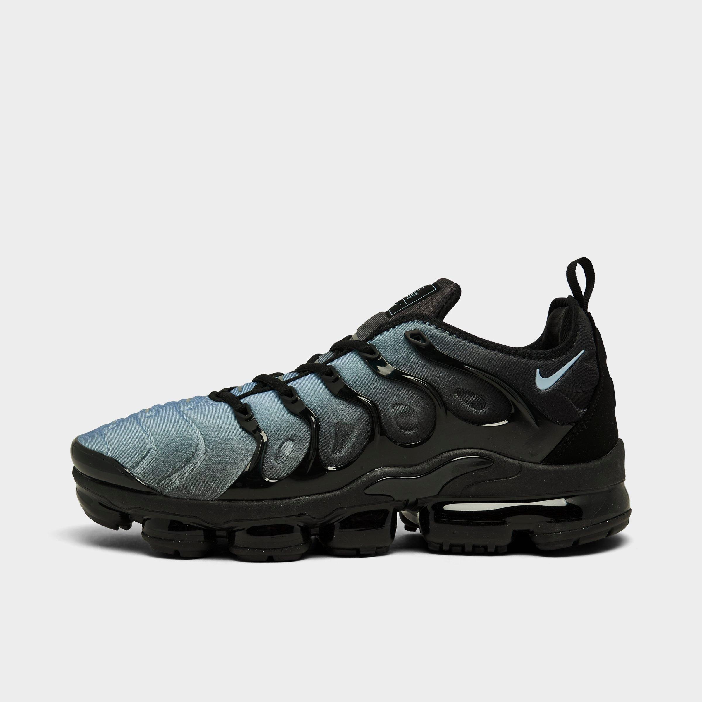 Men's Nithtke Air VaporMax Plus Running Shoes - Part 1 - Black/Aluminum - Left shoe facing left. Outside of the shoe.