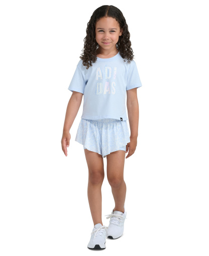 adidas Girls' 2T-6X Short-Sleeve Graphic T-Shirt and Printed Flowy Shorts, 2-Piece Set - Light Blue