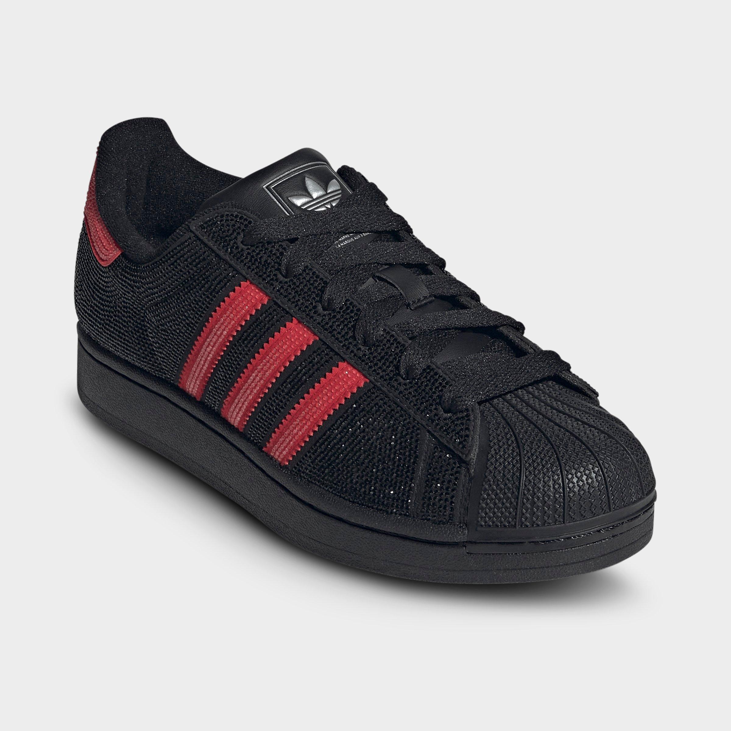 Women's adidas Originals Superstar II Casual Shoes - Core Black/Better Scarlet/Silver Metallic - Both shoes facing left