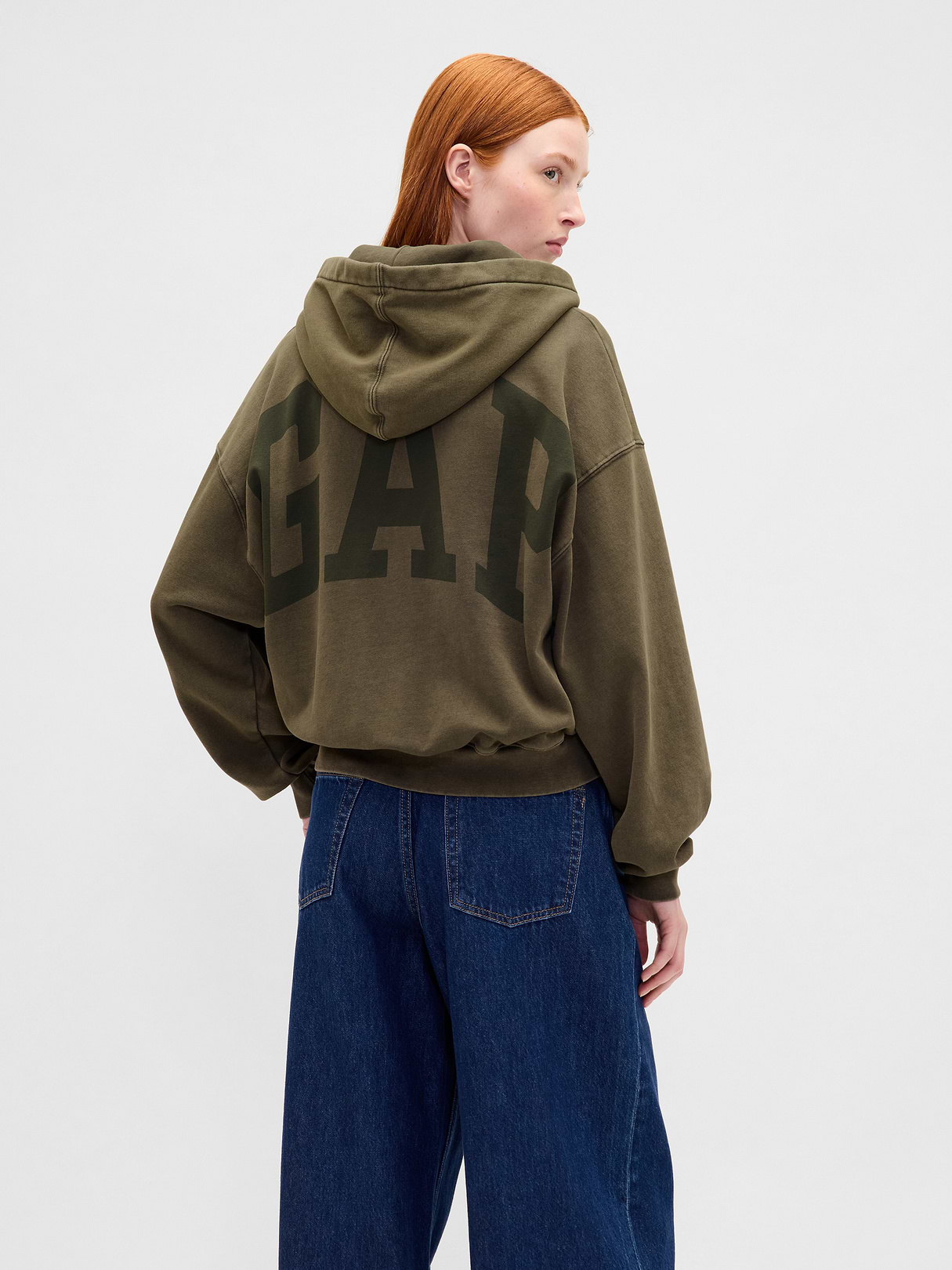 VintageSoft Crop Logo Hoodie - Black moss green wash