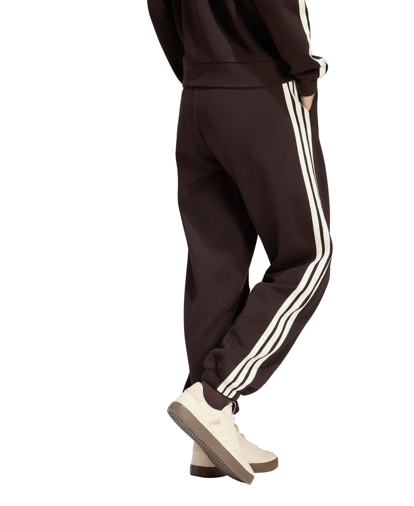 adidas Women's Essentials 3-Stripes Pull-On Fleece Loose Pants - Aurora Coffee/Ivory