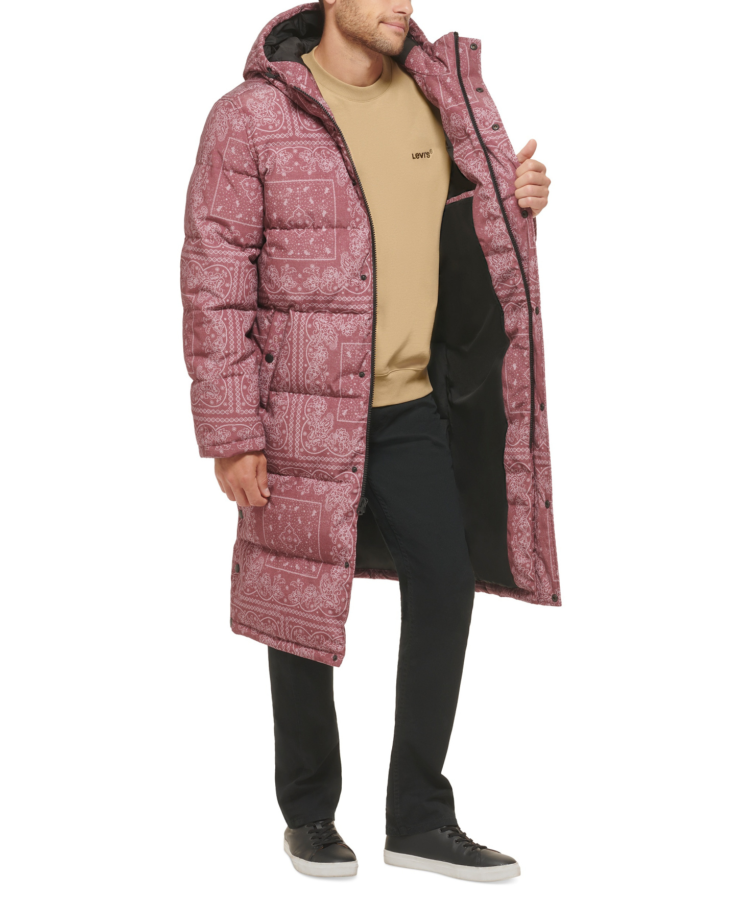 Levi's Men's Quilted Extra Long Parka Jacket - Mauve Bandana
