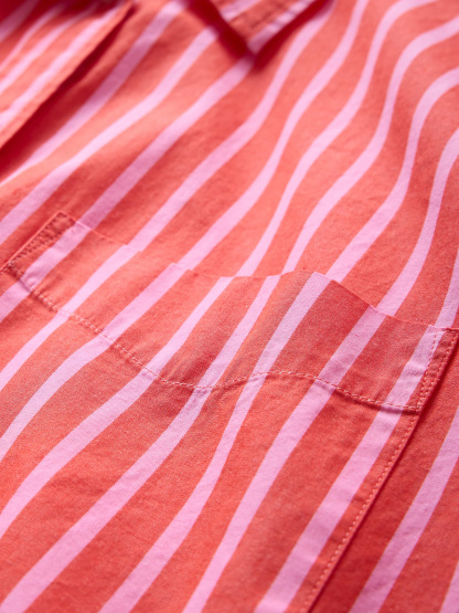 Organic Cotton Poplin Stripe Big Shirt - Red and pink stripe