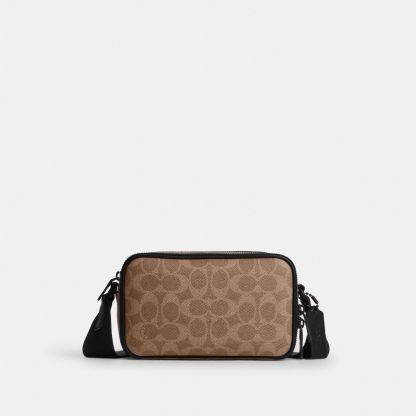 Colton Crossbody Bag 19 In Signature Canvas - Matte Black/Tan Black