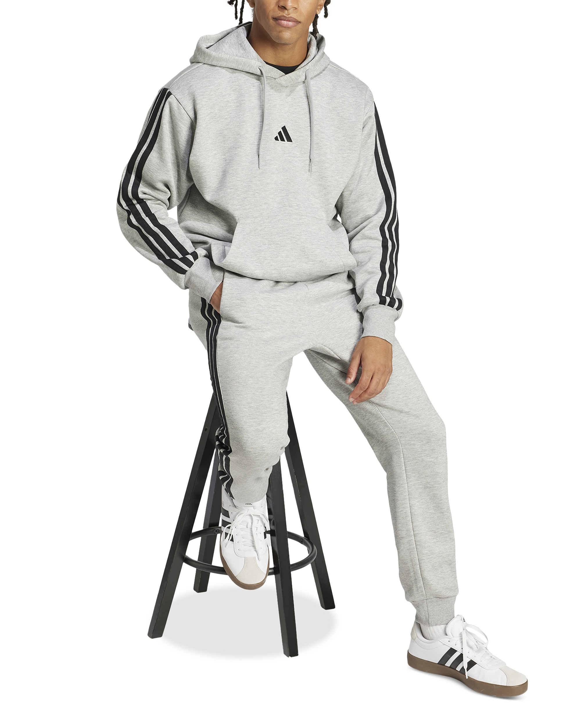 adidas Men's Essential Three-Stripes Fleece Hoodie - Gray/Black