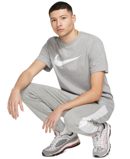 Nike Men's Sportswear Swoosh Short-Sleeve Crewneck T-Shirt - Dark Grey Heather/white