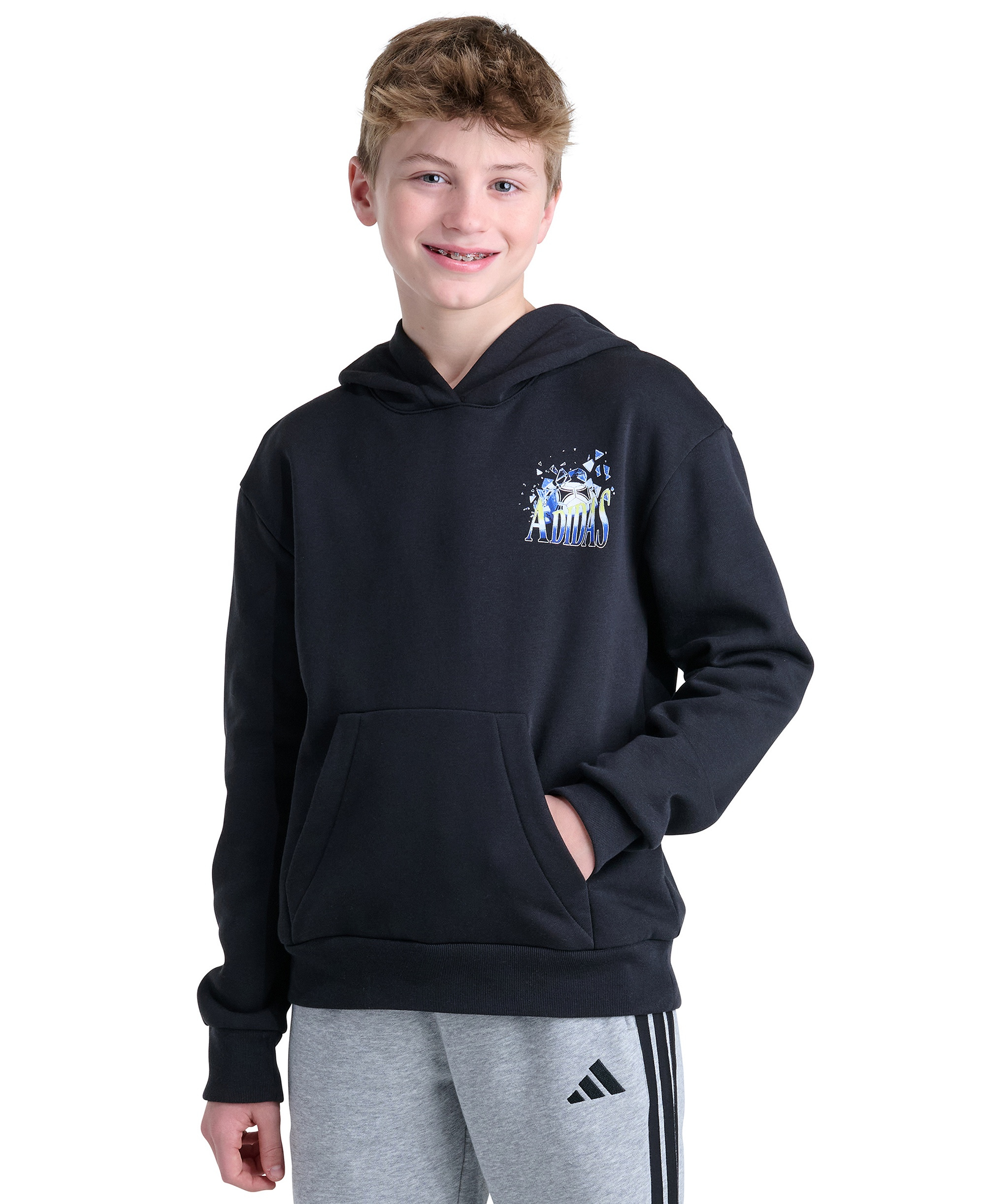 adidas Boys' 8-20 Long-Sleeve Graphic Hoodie - Black