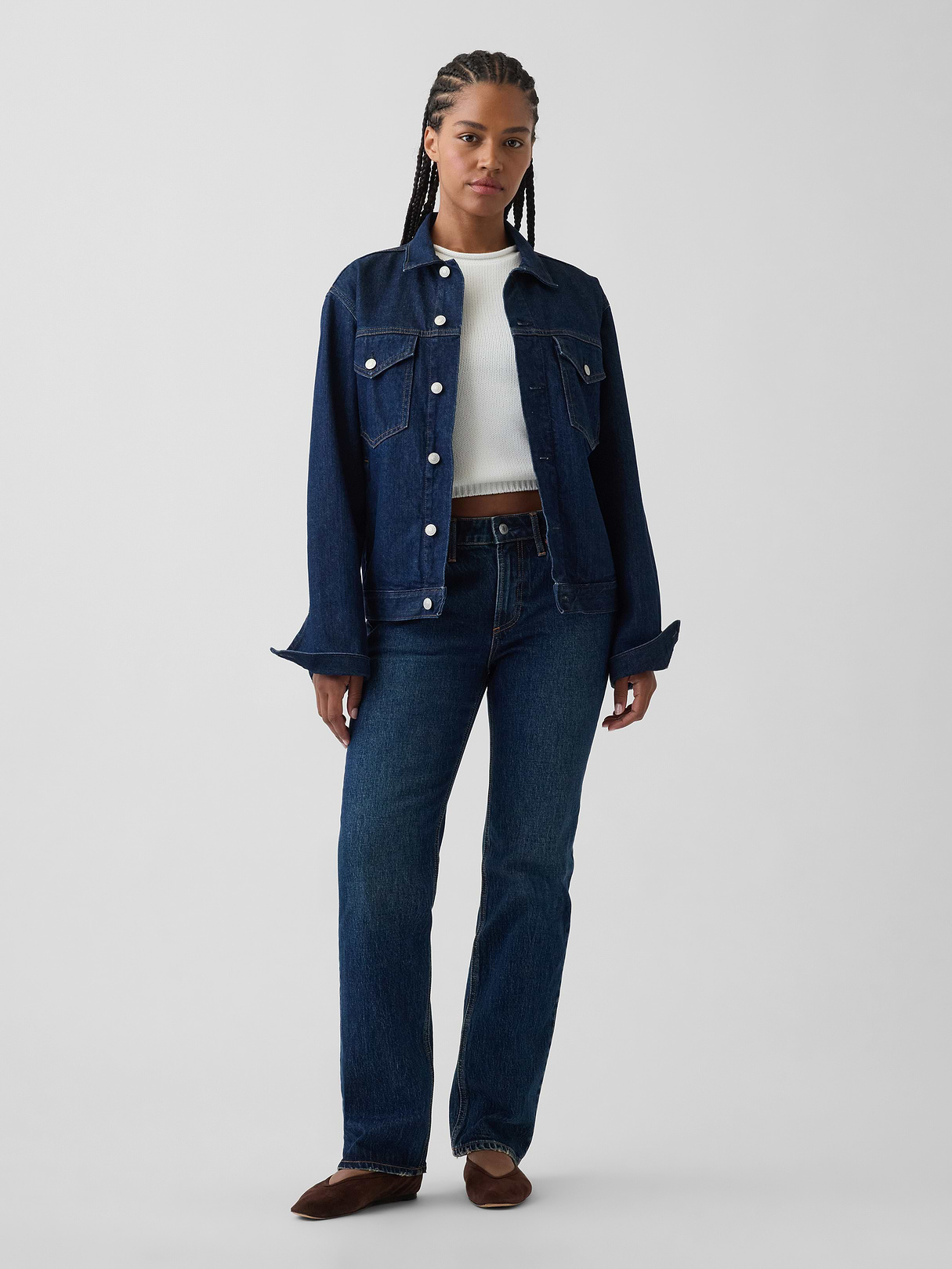 Curvy Mid Rise Relaxed Straight Jeans - Dark indigo