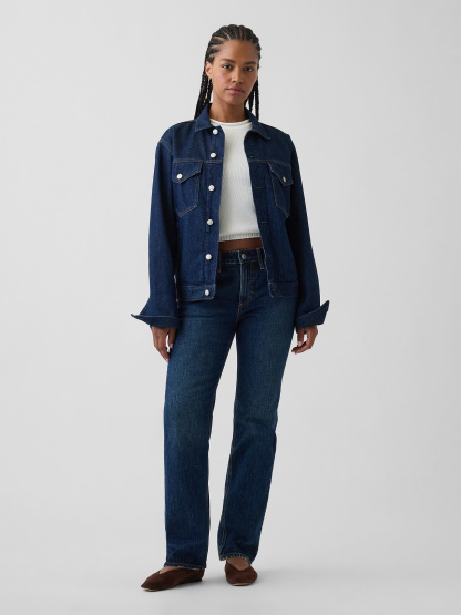 Curvy Mid Rise Relaxed Straight Jeans - Dark indigo