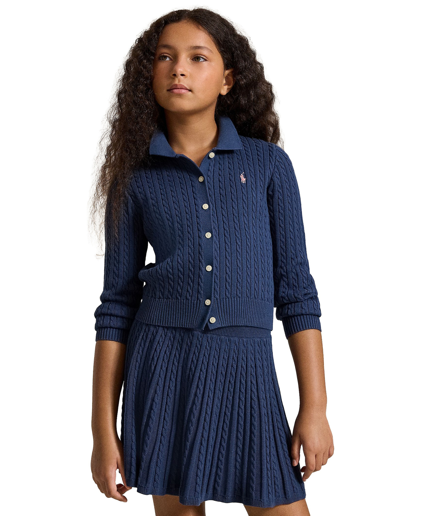 Polo Ralph Lauren Girls' 7-16 Polo Cardigan Sweater and Skirt, 2-Piece Set - Rustic Navy