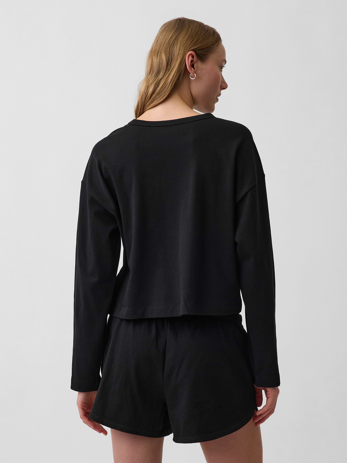 Knit Oversized Crop T-Shirt - Black