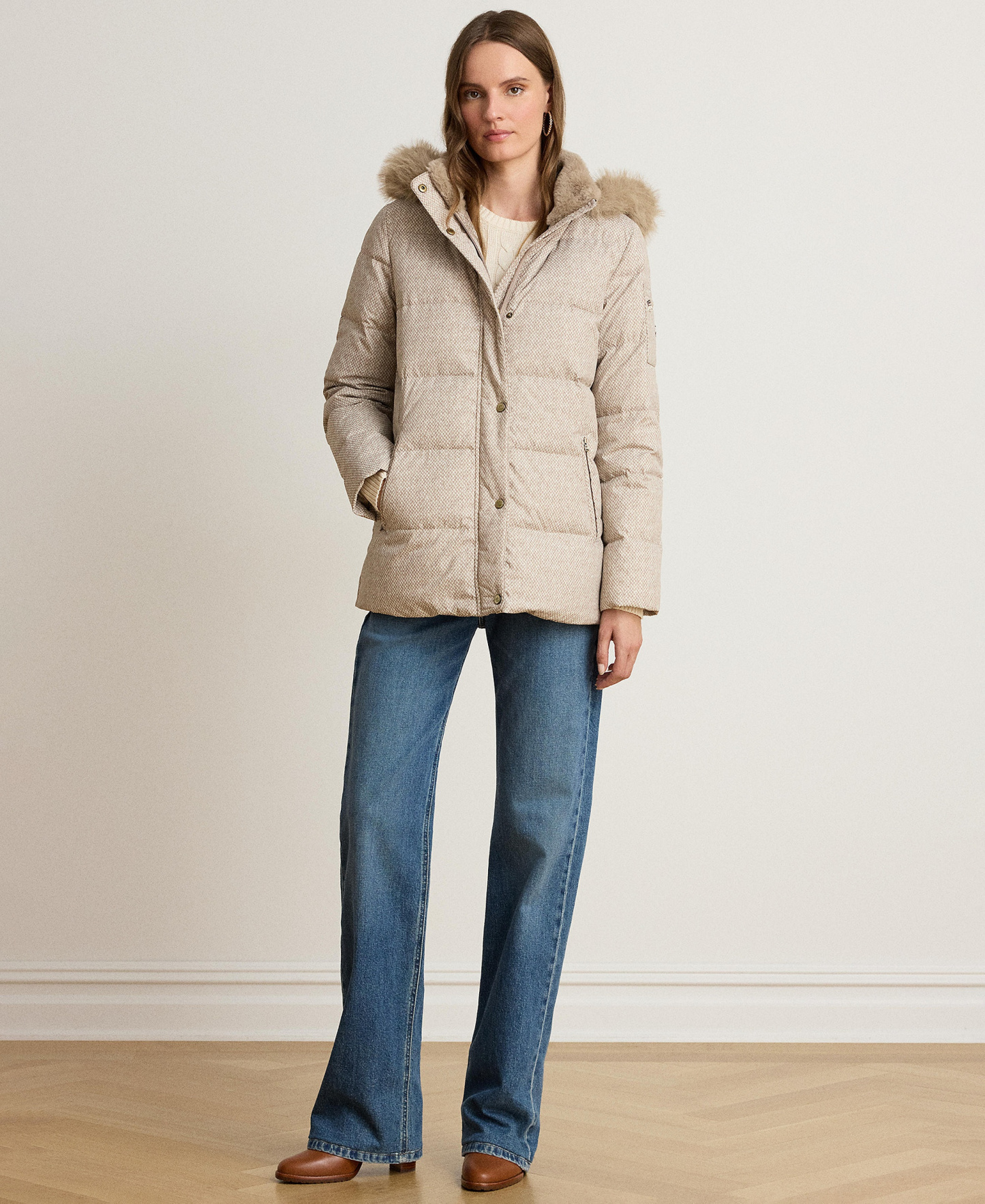 Lauren Ralph Lauren Women's Faux-Fur Hooded Puffer Coat - Truffle Broken Twil