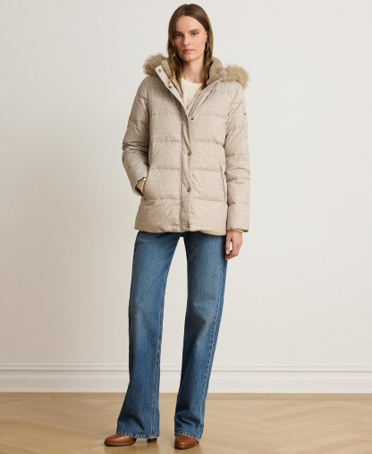 Lauren Ralph Lauren Women's Faux-Fur Hooded Puffer Coat - Truffle Broken Twil