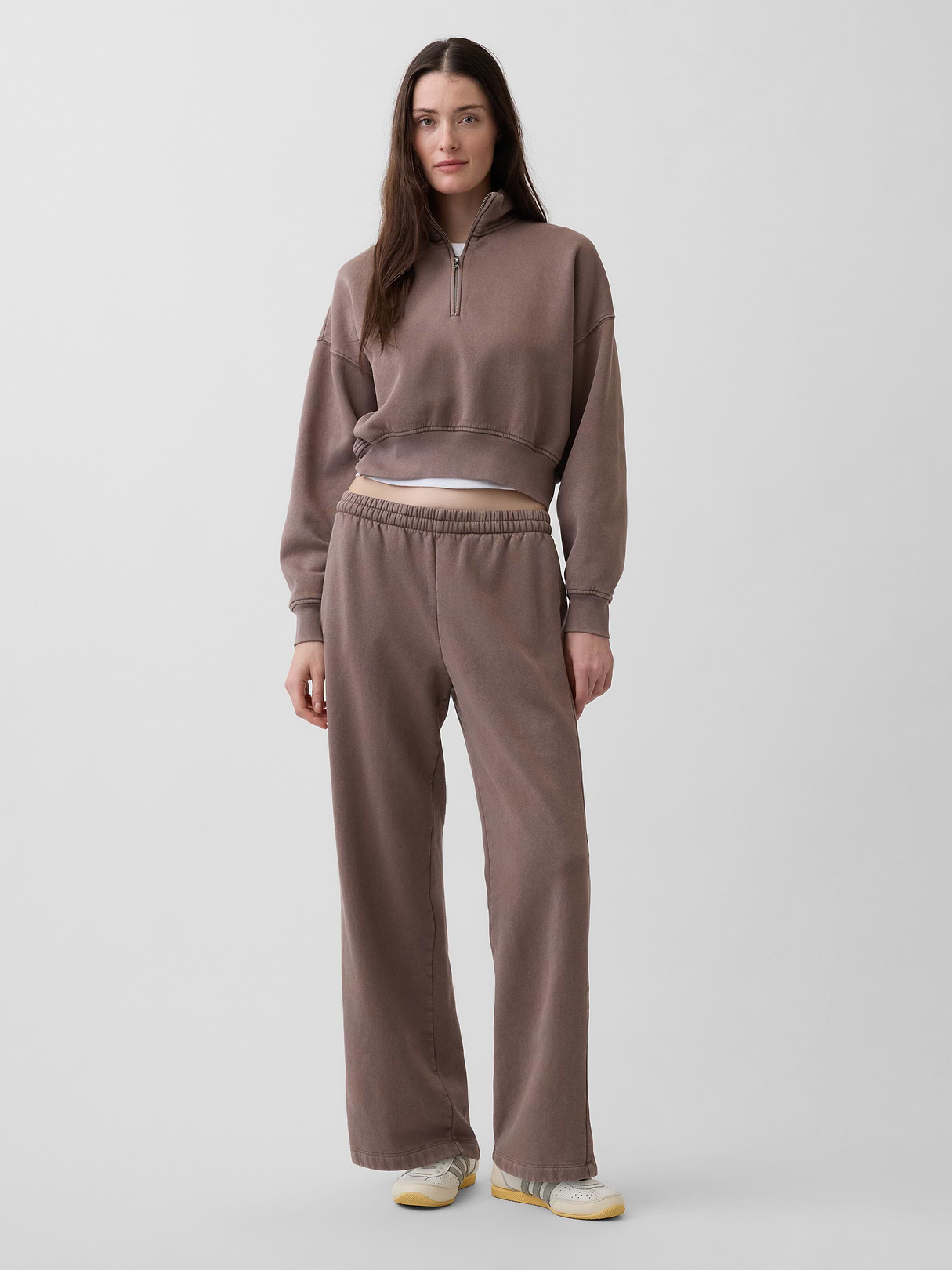 VintageSoft Oversized Half-Zip Wedge Pullover - Plymouth rock brown wash
