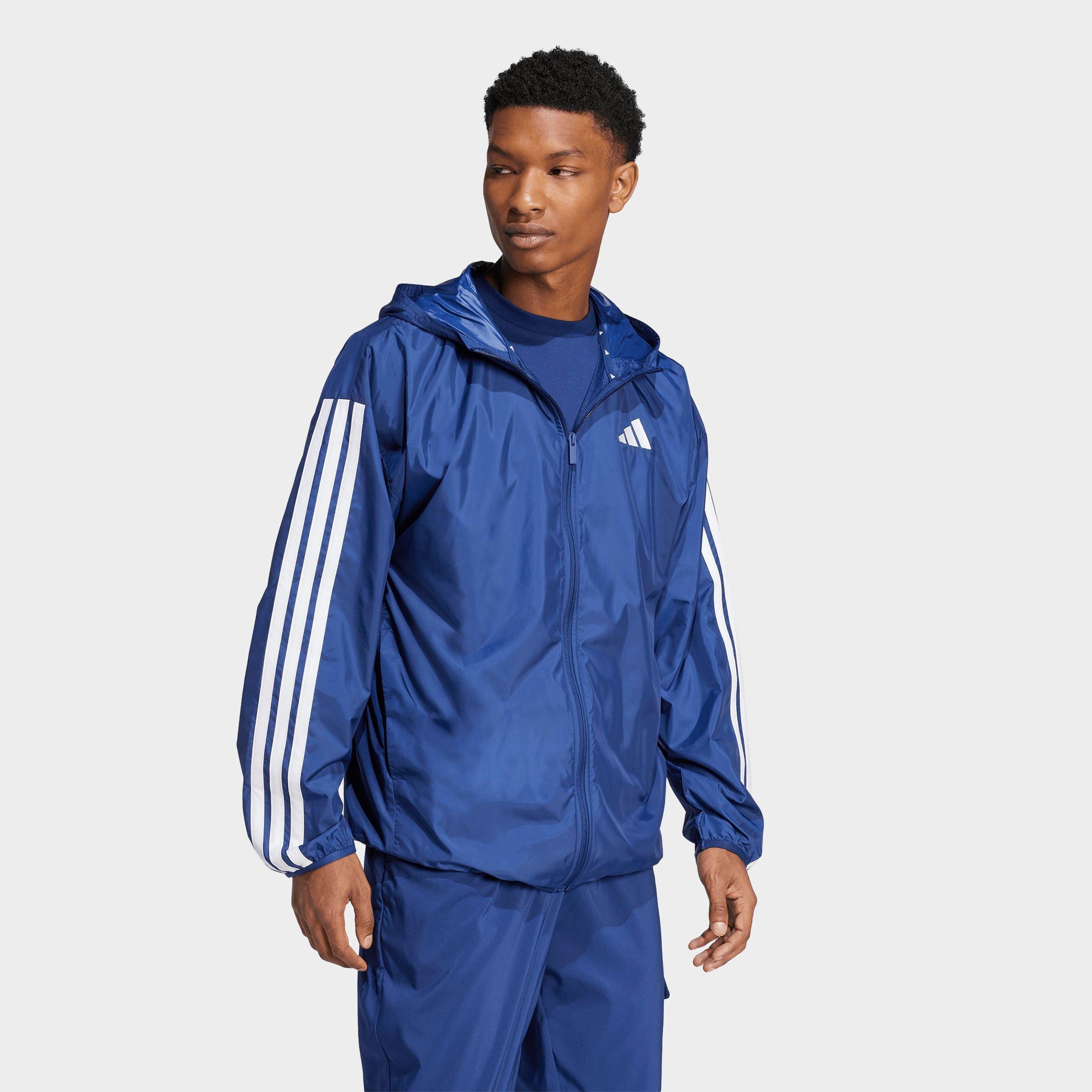 Men's adidas Essentials 3-Stripes Full-Zip Windbreaker Jacket - Dark Blue/White