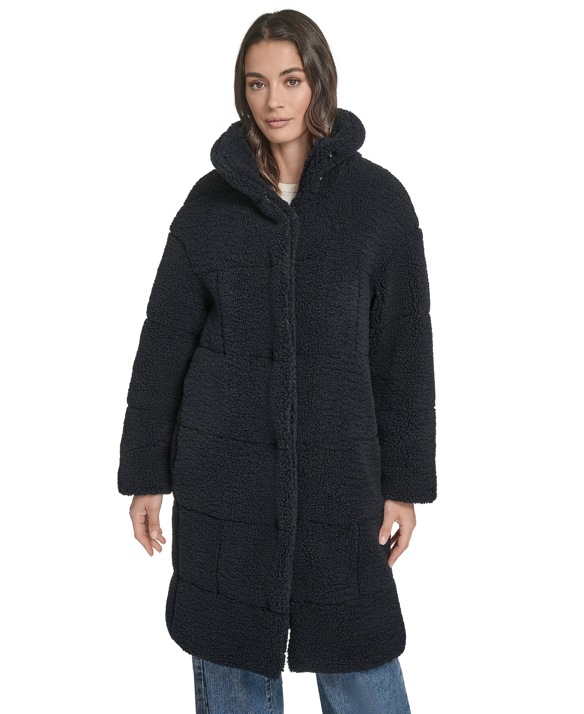 Levi's Women's Long Sherpa Snap-Closure Teddy Coat - Navy