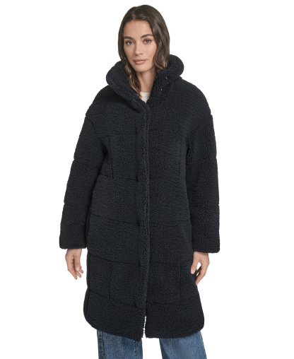 Levi's Women's Long Sherpa Snap-Closure Teddy Coat - Navy