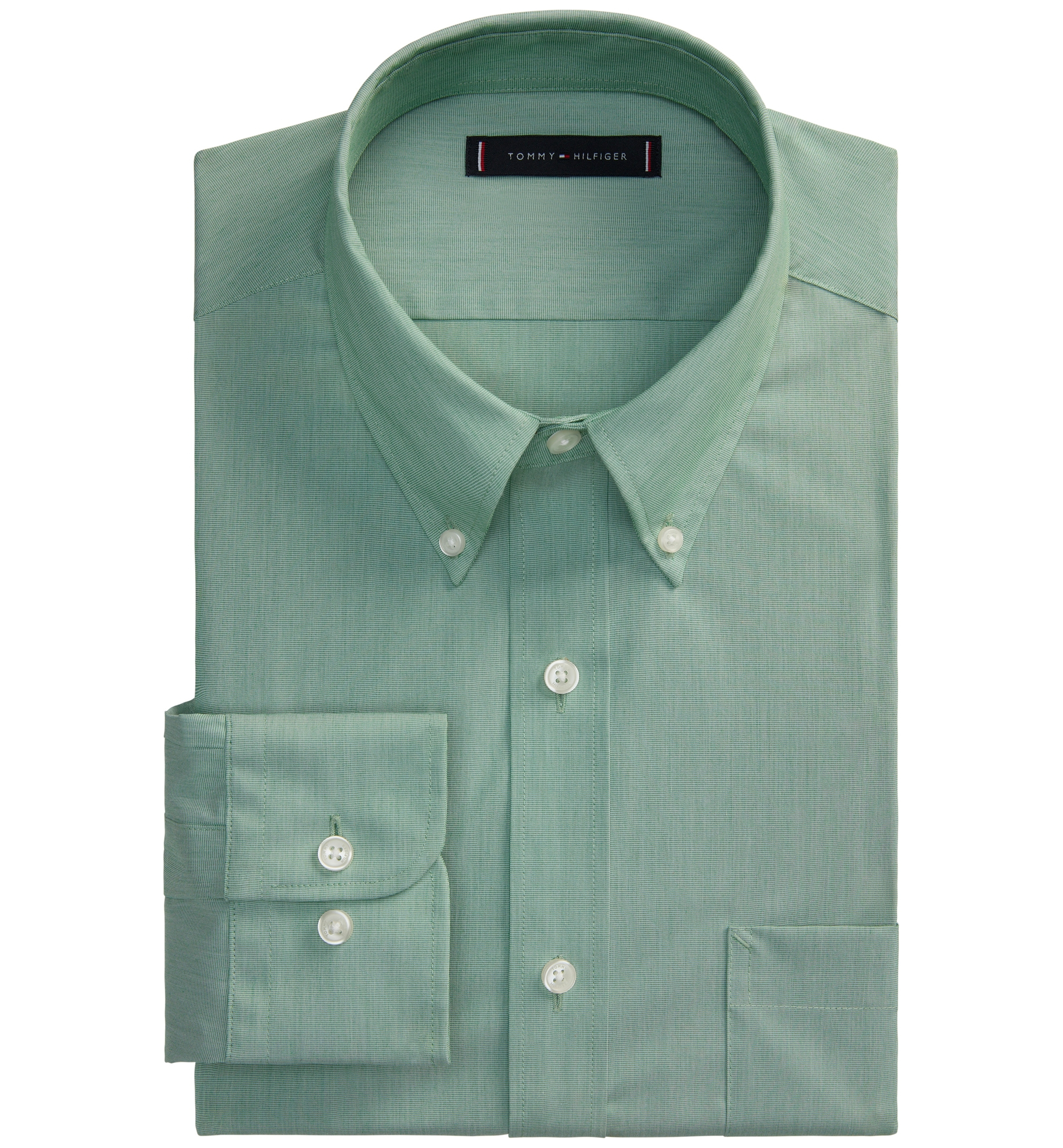 Tommy Hilfiger Men's Regular Fit Wrinkle Resistant Stretch Dress Shirt - Pine