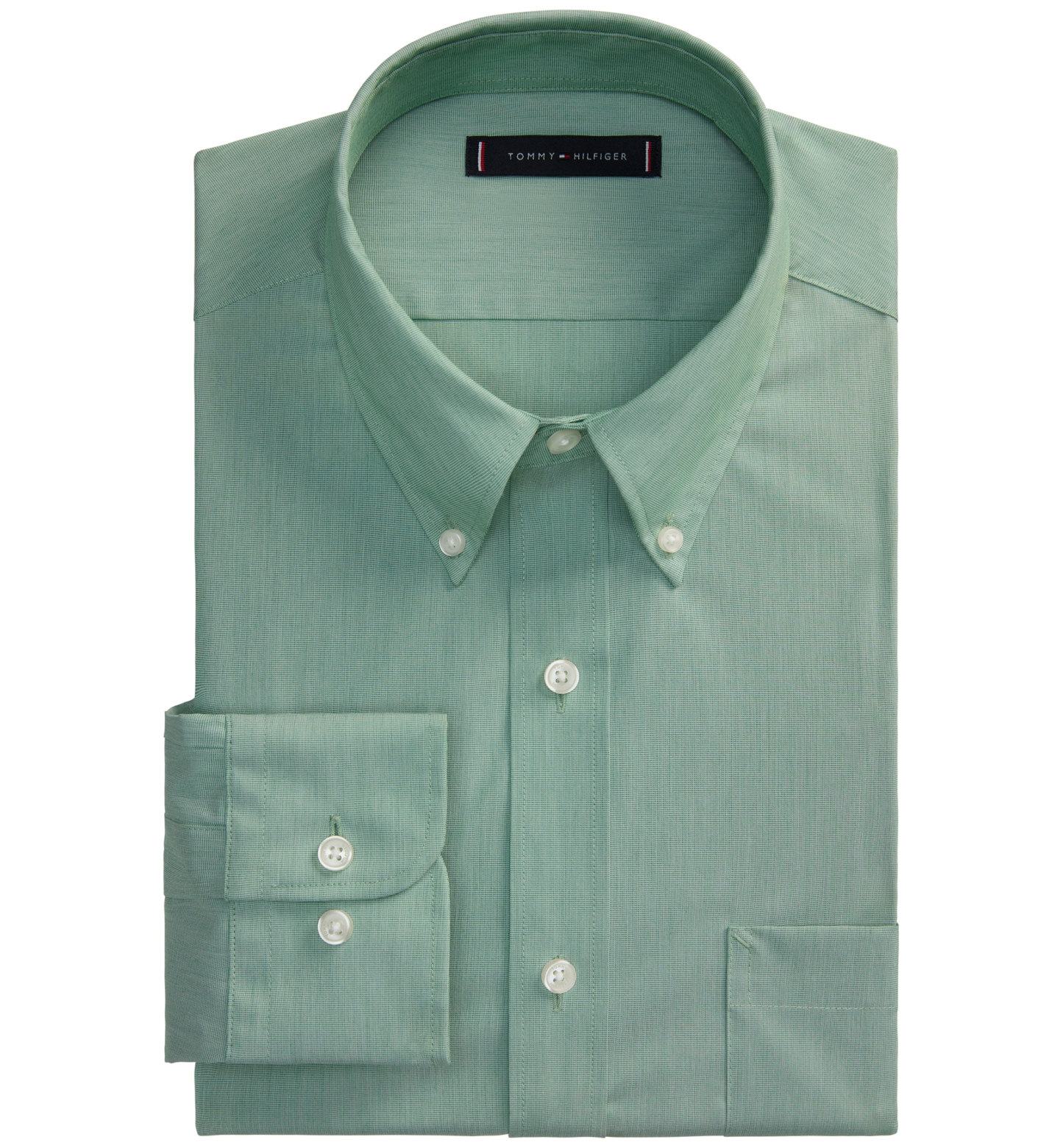 Tommy Hilfiger Men's Regular Fit Wrinkle Resistant Stretch Dress Shirt - Pine