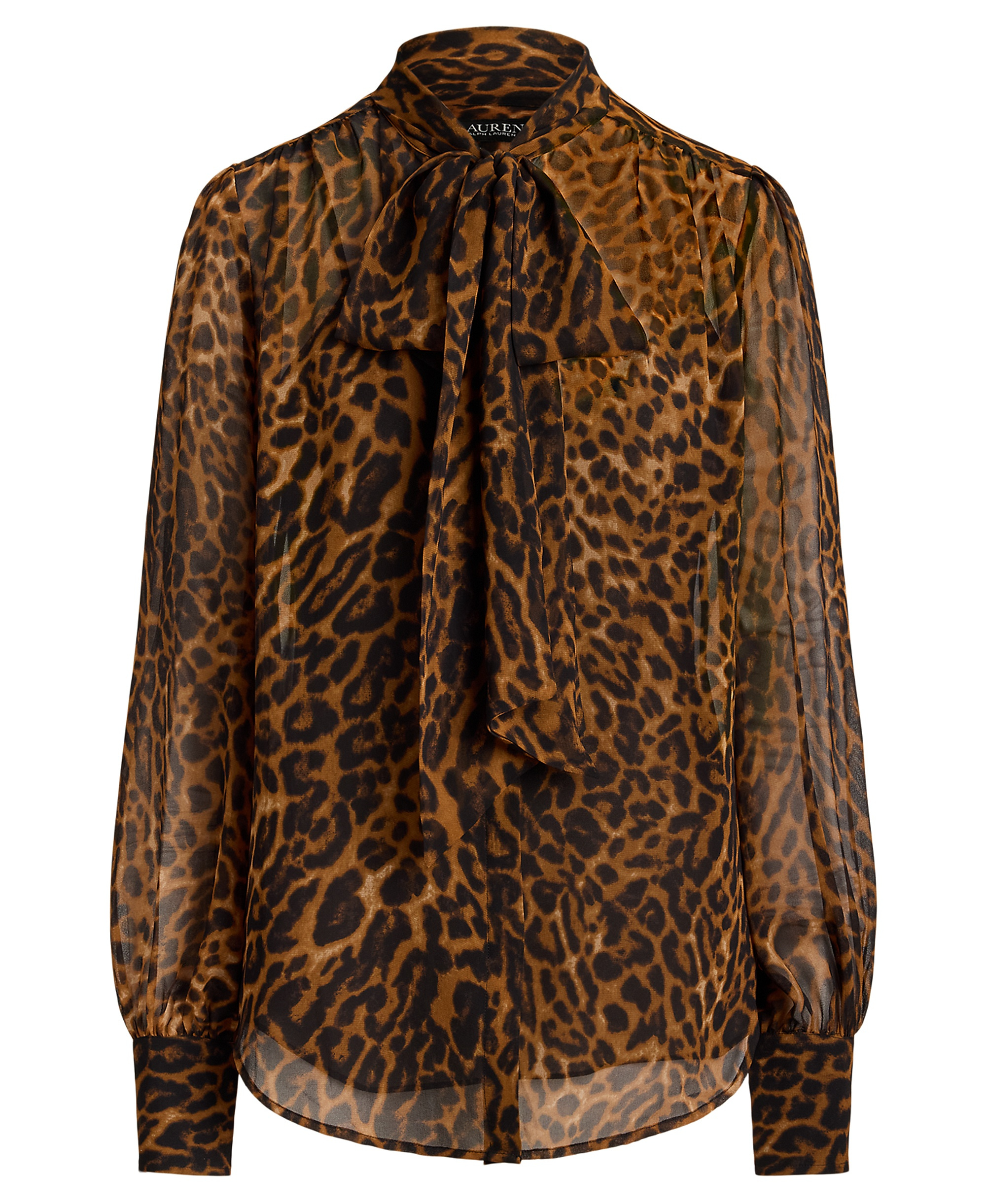 Lauren Ralph Lauren Women's Ocelot-Print Chiffon Tie-Neck Blouse - Tan Multi