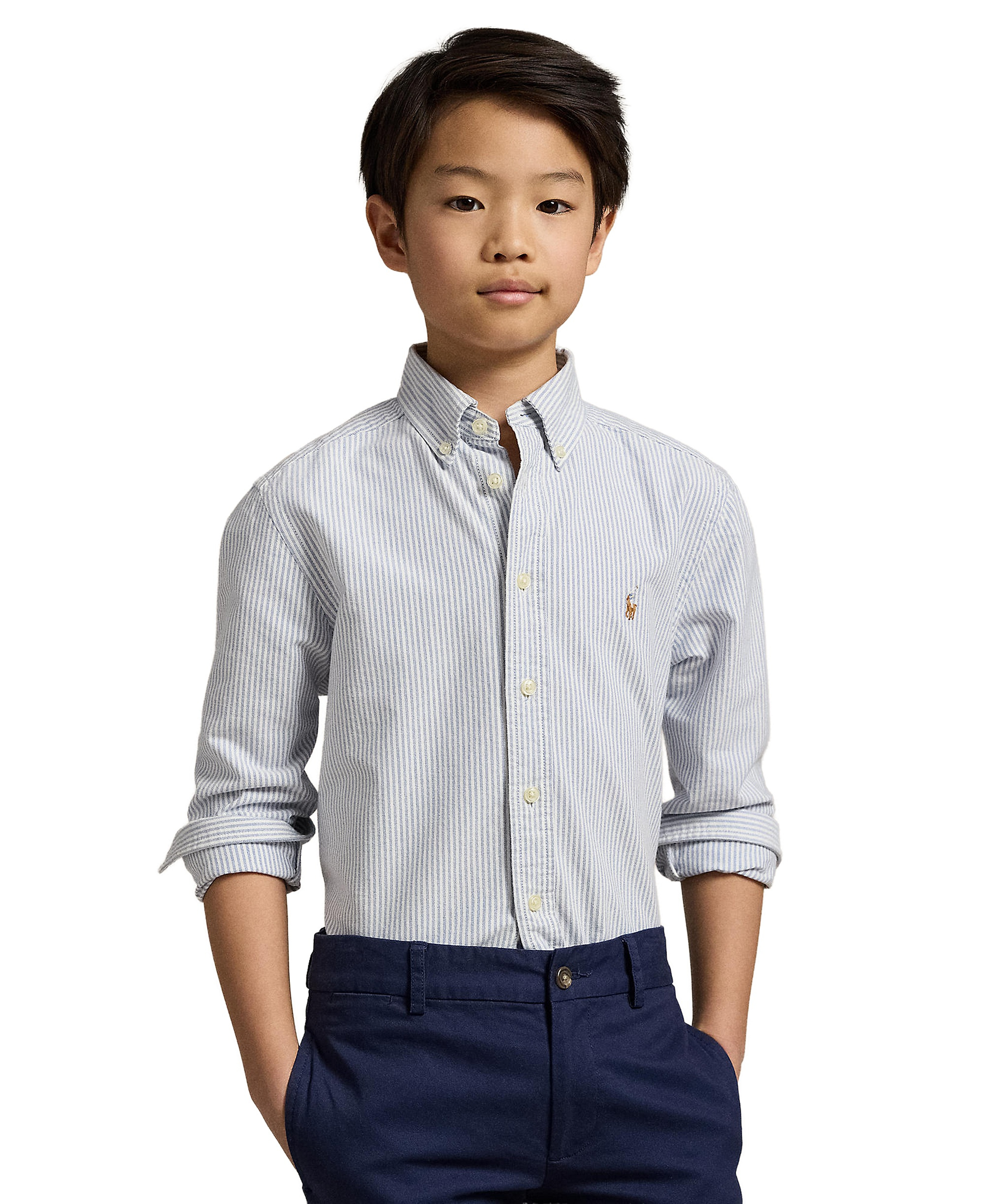 Polo Ralph Lauren 8-20 Boys' Embroidered Pony Logo Cotton Oxford Shirt - Light Blue Stripe
