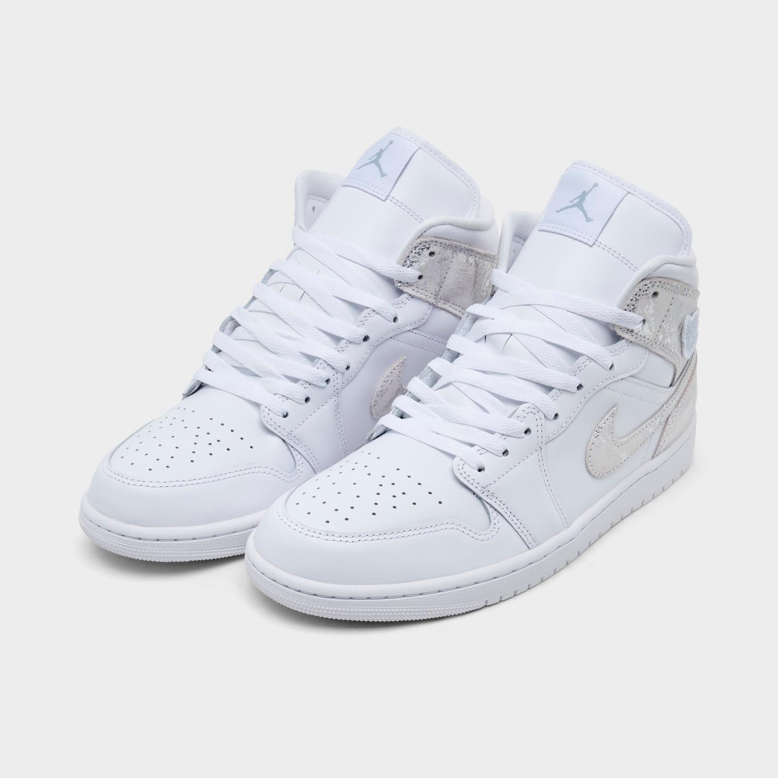 Men's Air Jordan Retro 1 Mid SE Casual Shoes - White/White/White/Field Silver - view 2