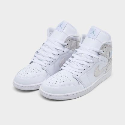 Men's Air Jordan Retro 1 Mid SE Casual Shoes - White/White/White/Field Silver - view 2