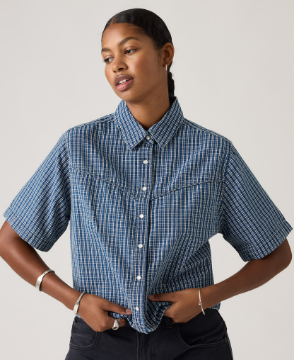 Levi's Premium Women's Logan Short-Sleeve Cropped-Fit Denim Shirt - Little Tiny Windows