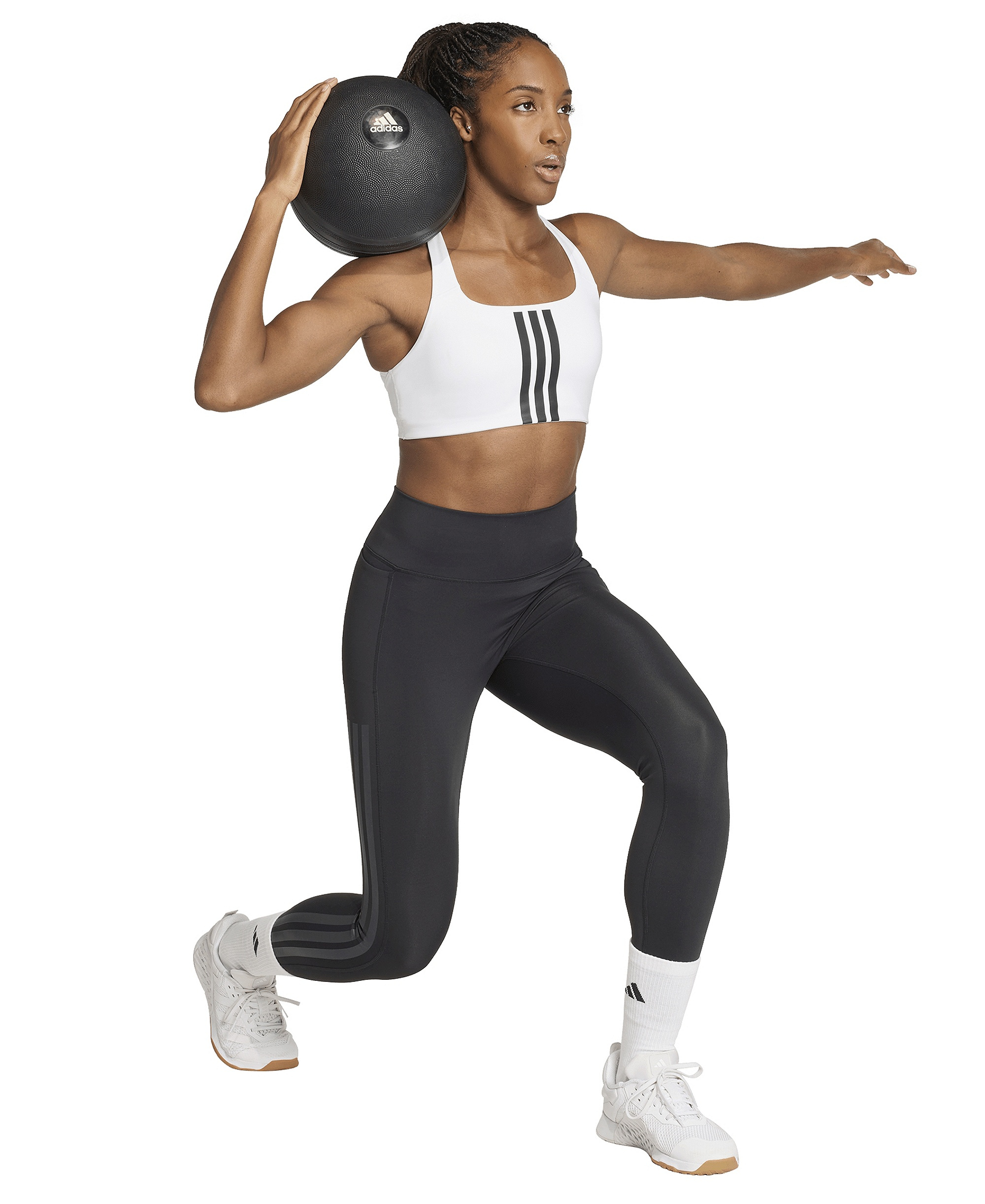 adidas Women's Optime Workout 3-Stripes Medium Support Bra - White/black