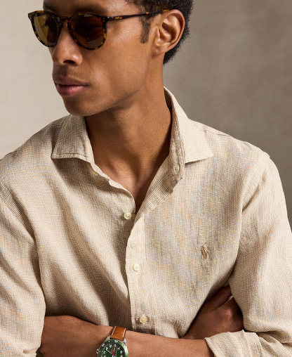 Polo Ralph Lauren Men's Classic-Fit Linen Shirt - Coastal Beige/White
