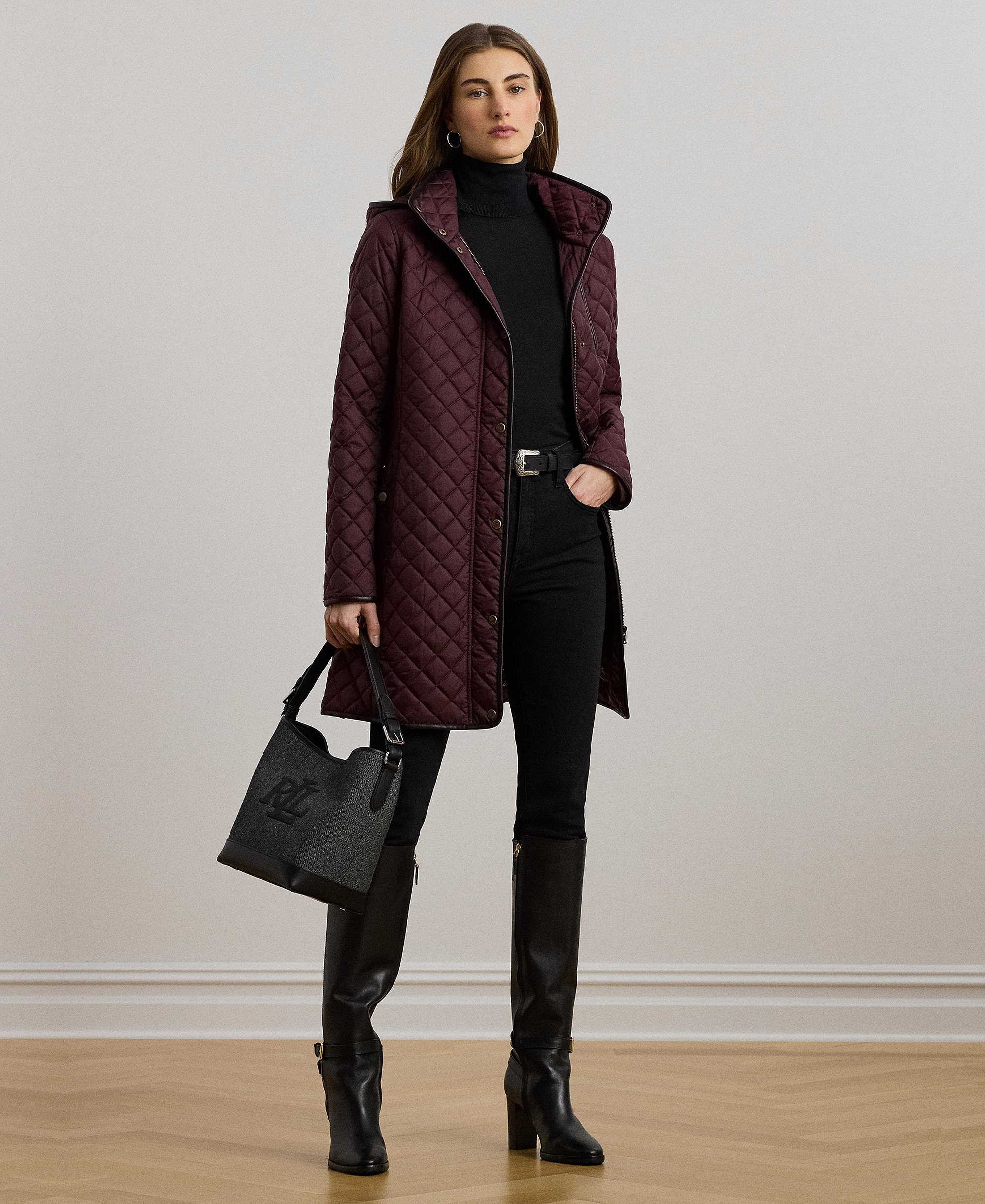 Lauren Ralph Lauren Women's Hooded Quilted Coat - Dark Garnet