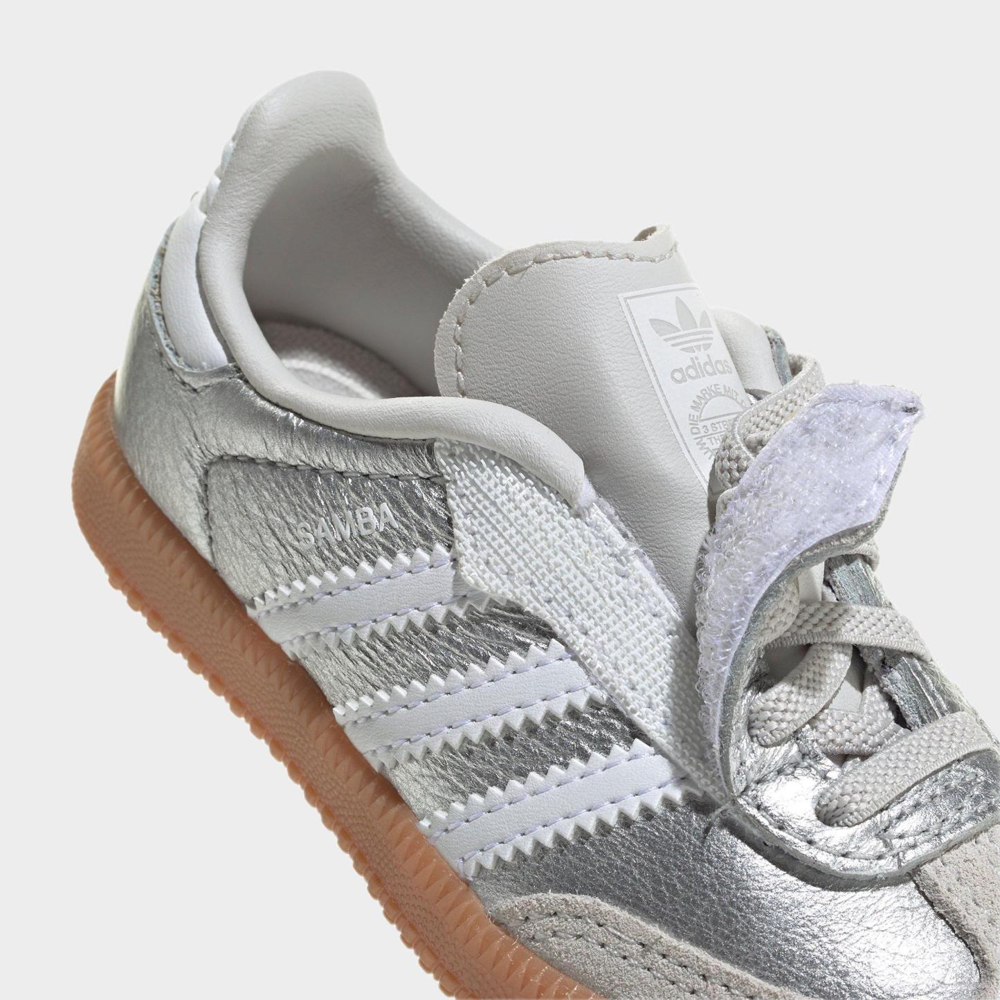 Kids' Toddler adidas Originals Samba OG Comfort Closure Stretch Lace Casual Shoes - Silver Metallic/Cloud White/Gum - Detail shot